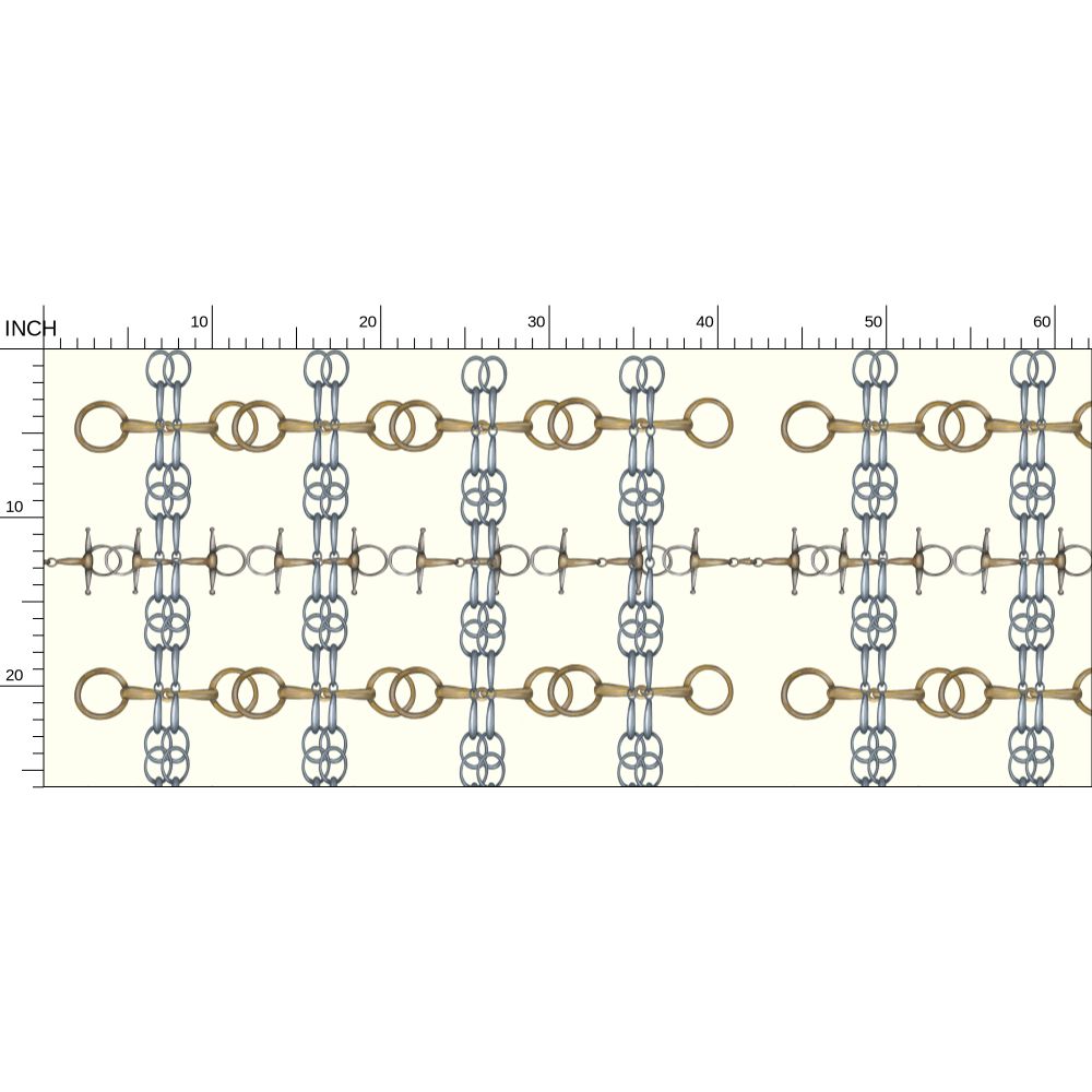 Ivory Gold and Silver Bit Pattern Fabric