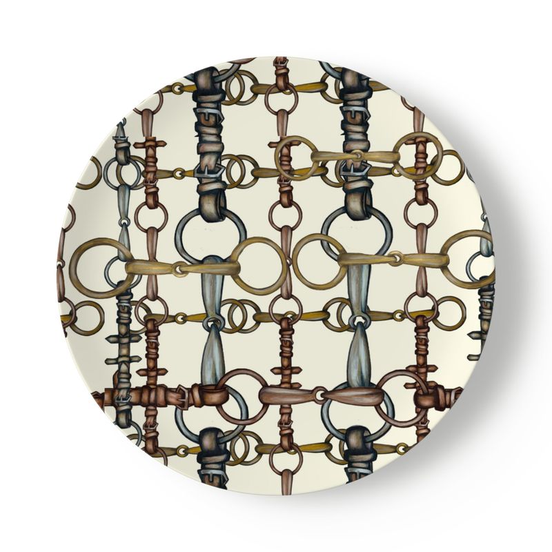 Equestrian Snaffle Bit and Reins Set of China Plates Secondary image