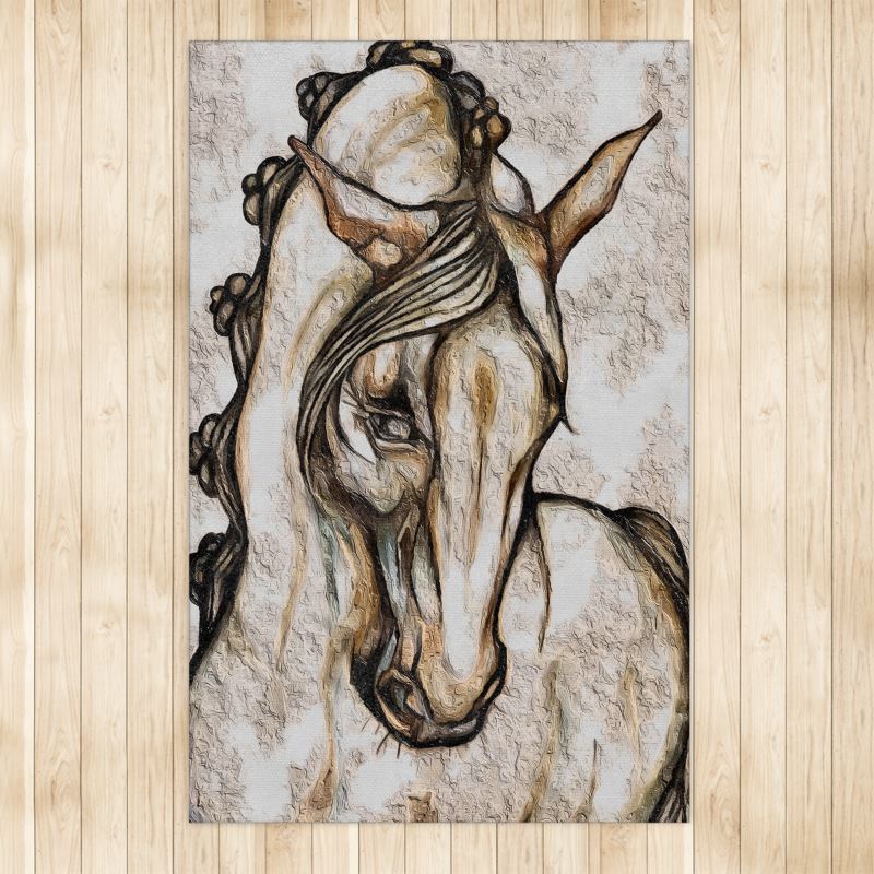 Large, Original Equestrian Artwork Area Rug 4ft x6.5ft