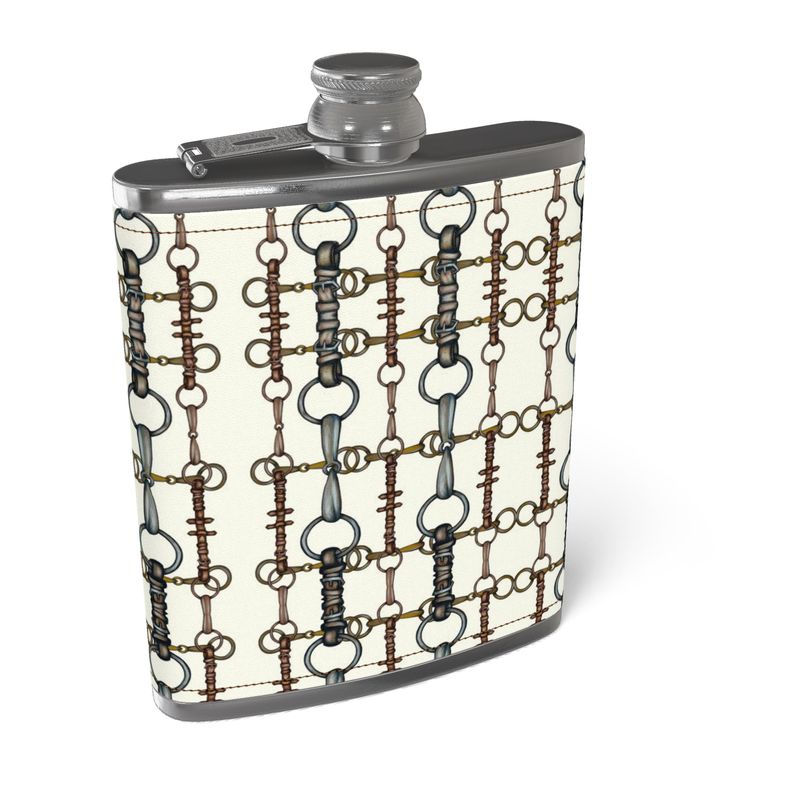 Ivory Bit Motif Leather Wrapped Hip Flask Main image