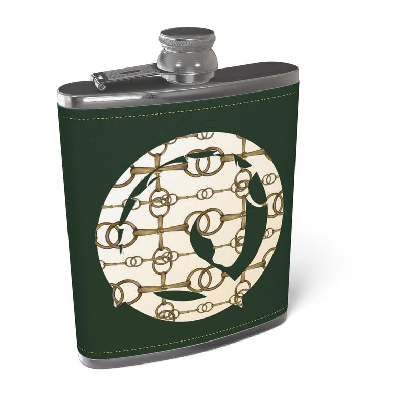 Hunter Green, Horse Head Leather Wrapped Hip Flask, Horse Lover Gift,