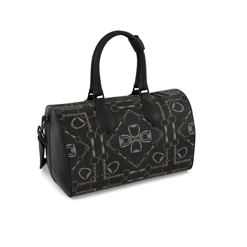 Small Black Equestrian Bit Motif Duffle Bag