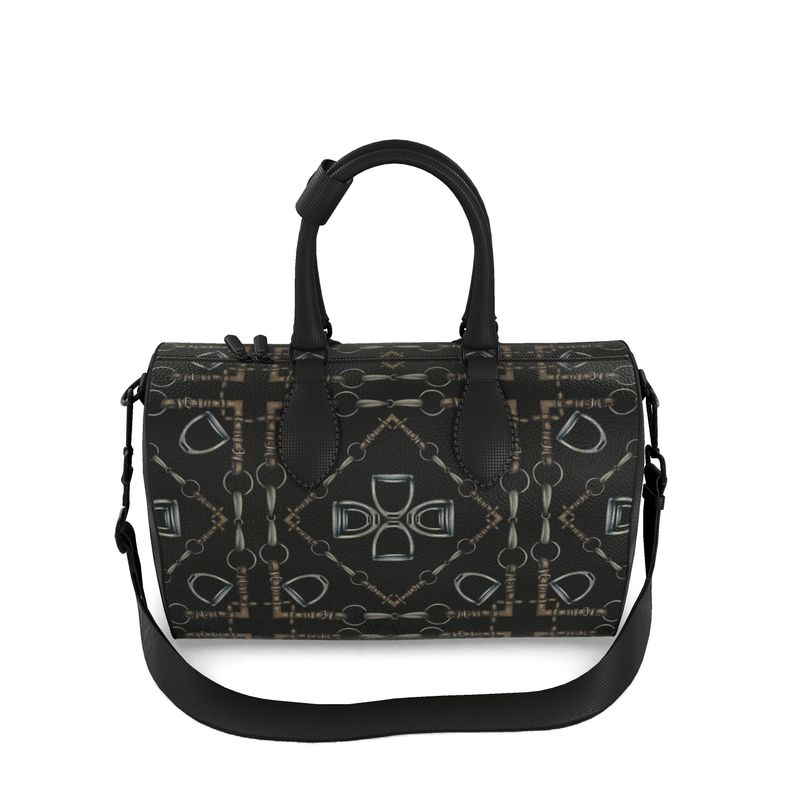 Small Black Equestrian Bit Motif Duffle Bag
