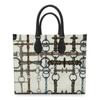 Ivory Bit Motif Leather Shopper Bag