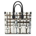 Ivory Bit Motif Leather Shopper Bag