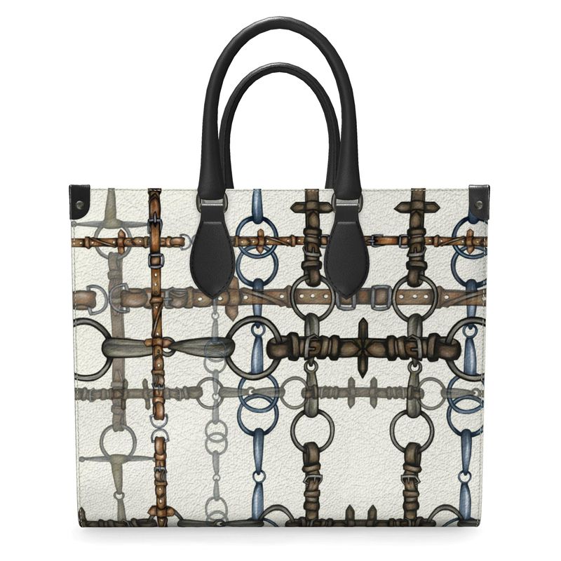 Ivory Bit Motif Leather Shopper Bag