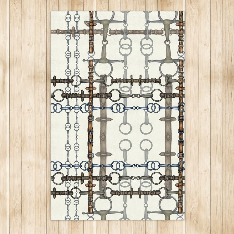 Large Ivory and Gray Bit Motif Area Rug 4x6.5ft Main image