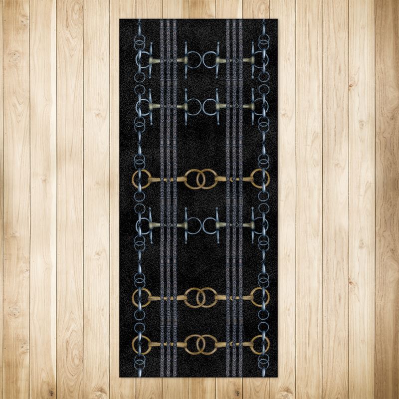 Black Rein and Bit Patterned Rug 4x9.5ft Main image