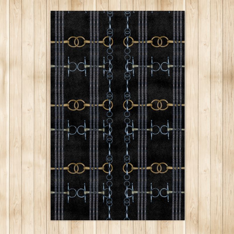 Large Black Equestrian Elegant Rug 4x6.5ft Main image
