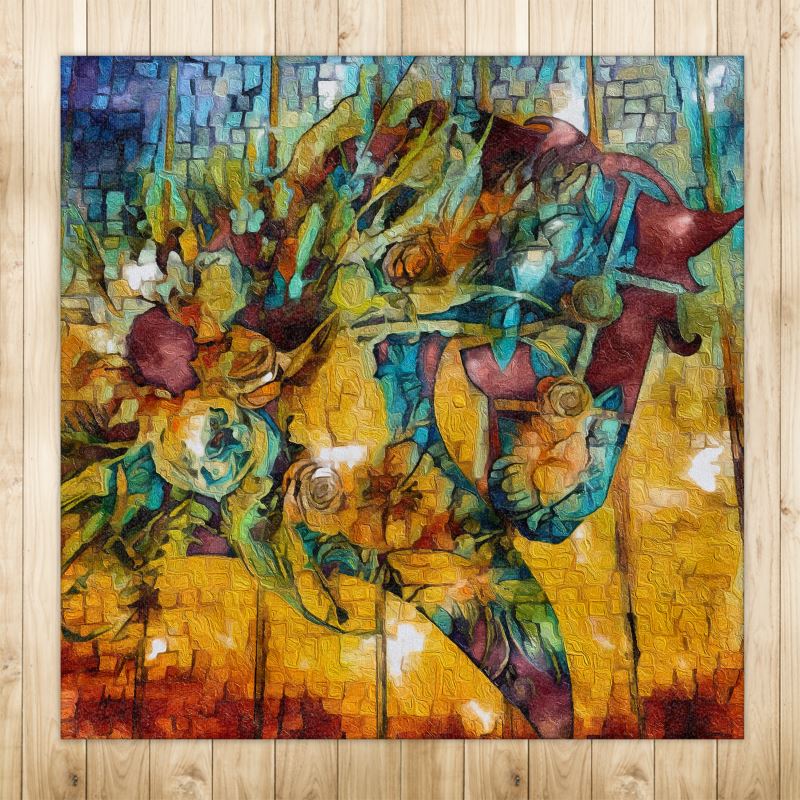 Floral Horse Artistic Equestrian Rug 4x4ft Main image