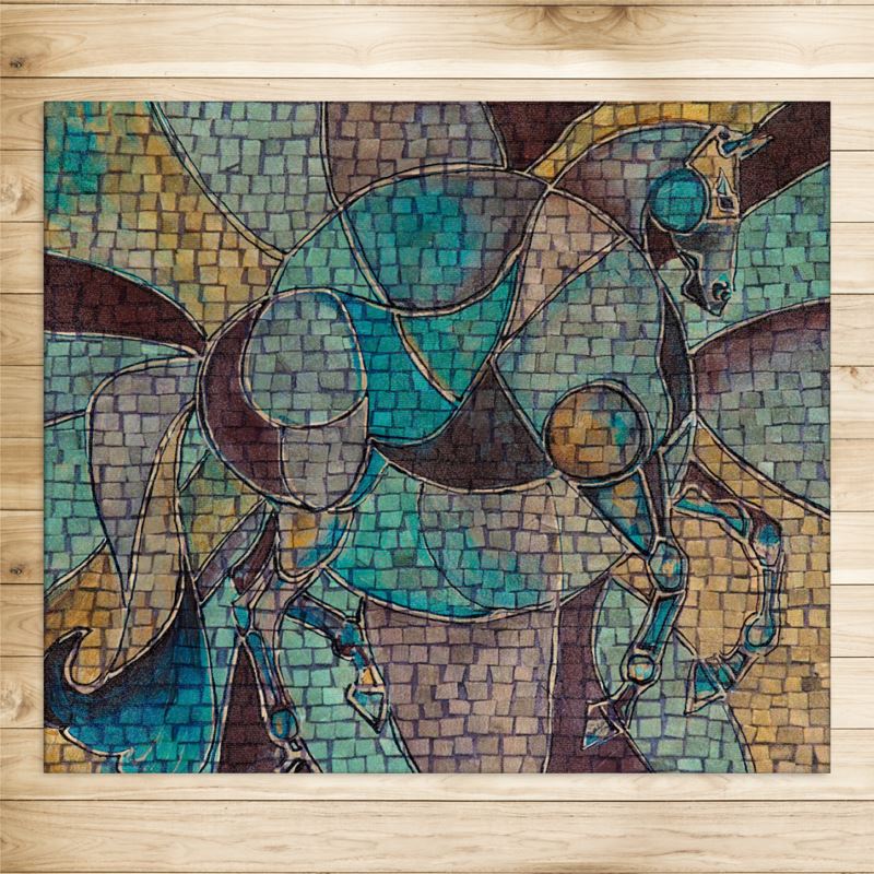 Blue Mosaic Horse Painting Rug 4x5ft Main image