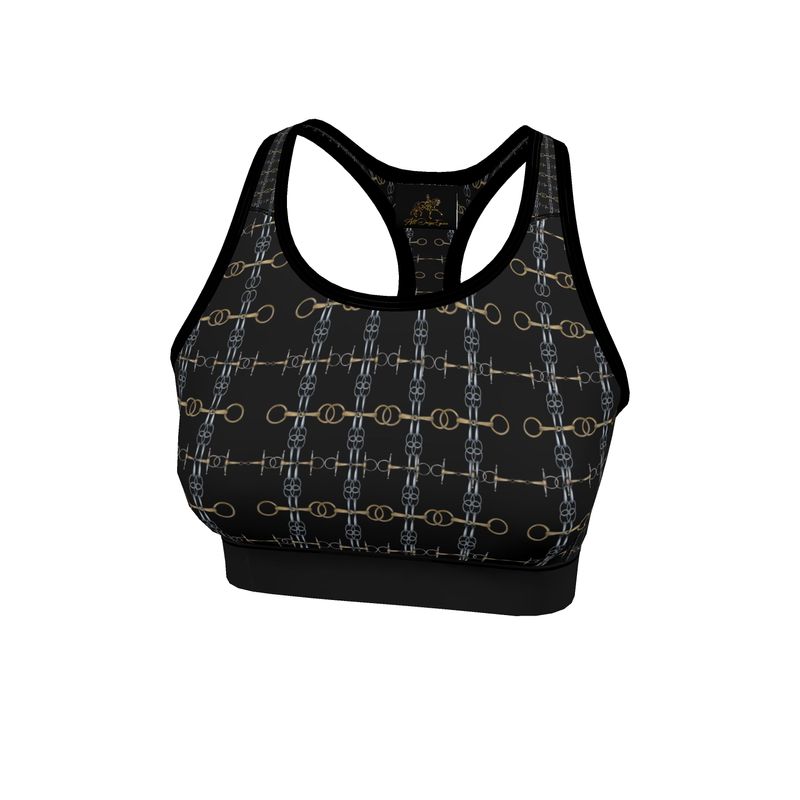 Black and Gold Bit Motif Sports Bra Main image