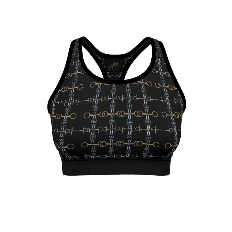 Black and Gold Bit Motif Sports Bra Secondary image