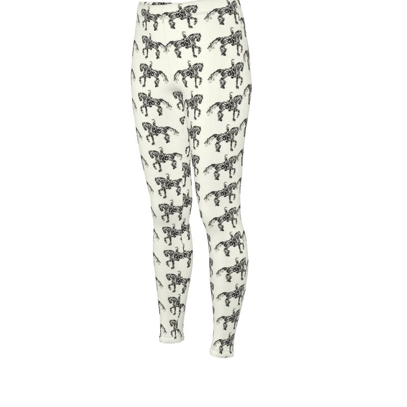 Ivory Dressage Horse Motif High Waisted Leggings Main image