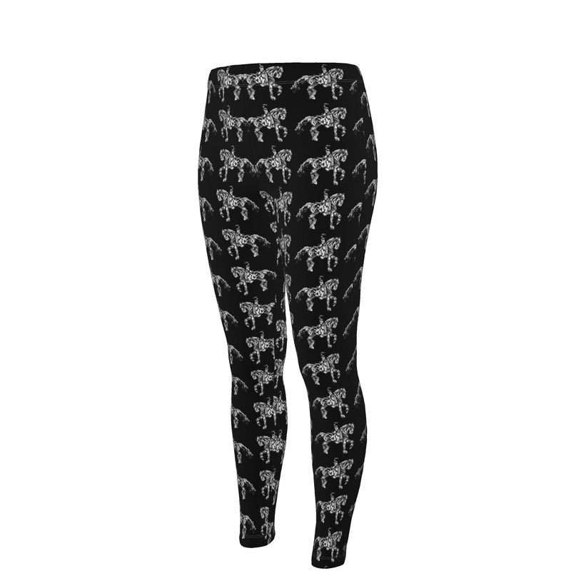 Black Dressage Horse Motif High Waisted Leggings Secondary image