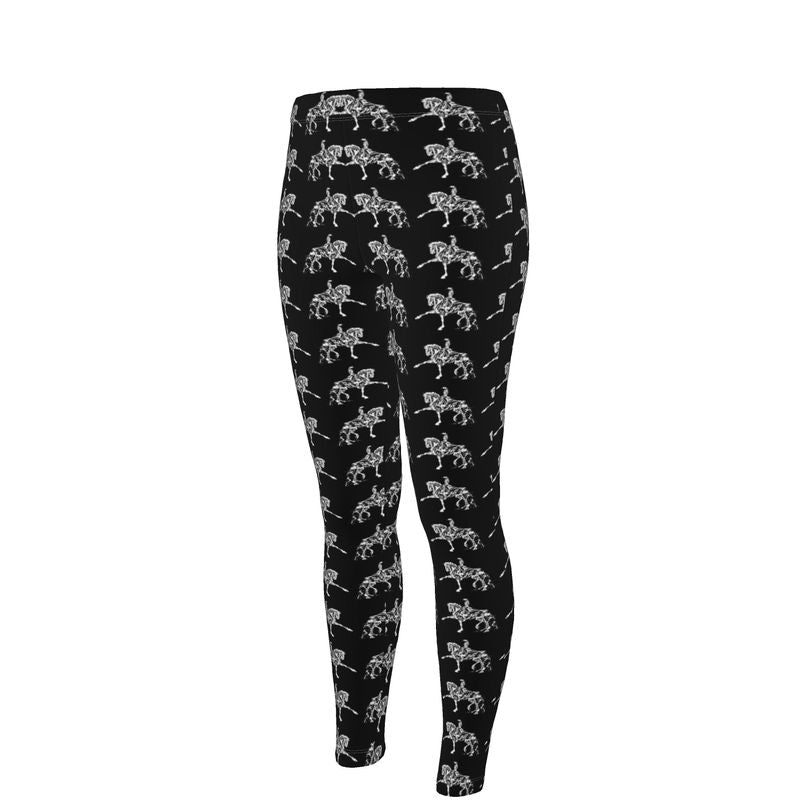 Black Piaffe Dressage Horse Motif High Waisted Leggings