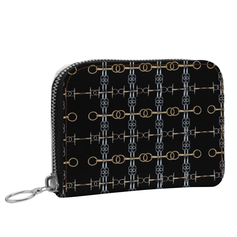 Black Equestrian Bit Pattern Zip Purse