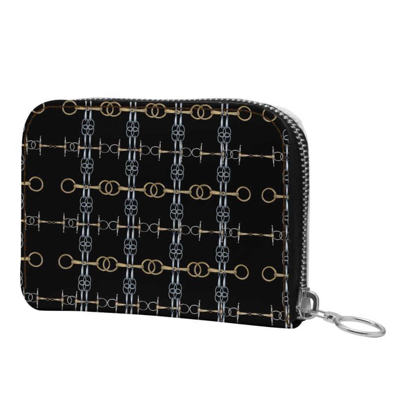 Black Equestrian Bit Pattern Zip Purse