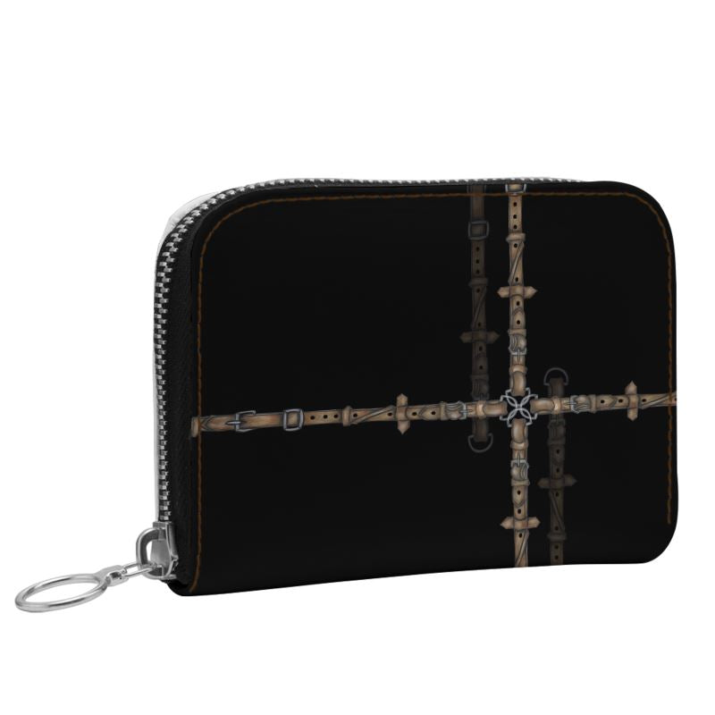 Minimalistic Bit Motif Leather Zip Purse