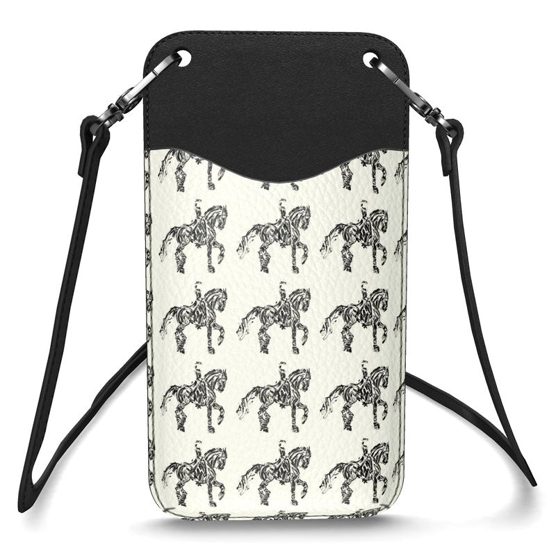 Dressage Horse Motif Leather Phone Case with Strap