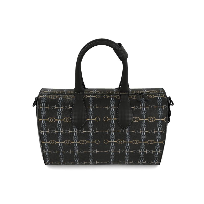 Small Black Rein and Bit Pattern Duffle Bag