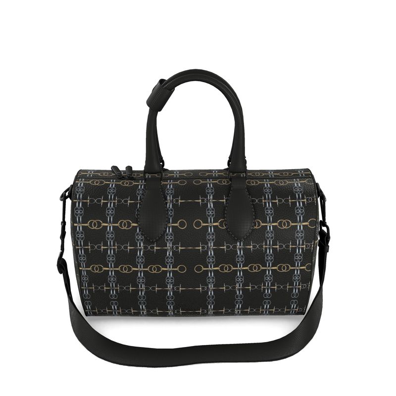 Small Black Rein and Bit Pattern Duffle Bag