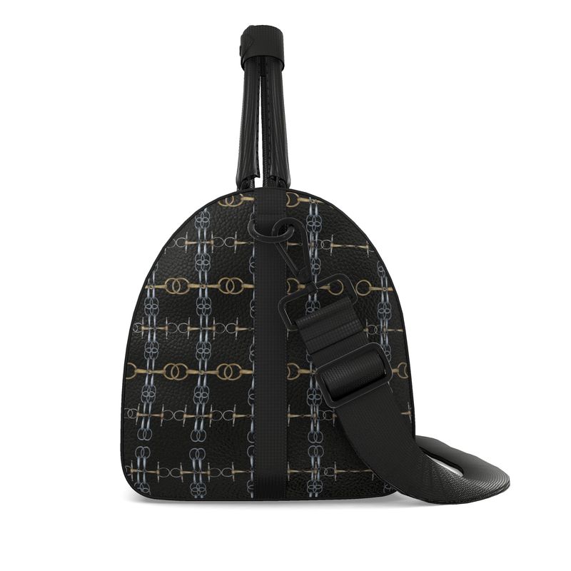 Small Black Rein and Bit Pattern Duffle Bag