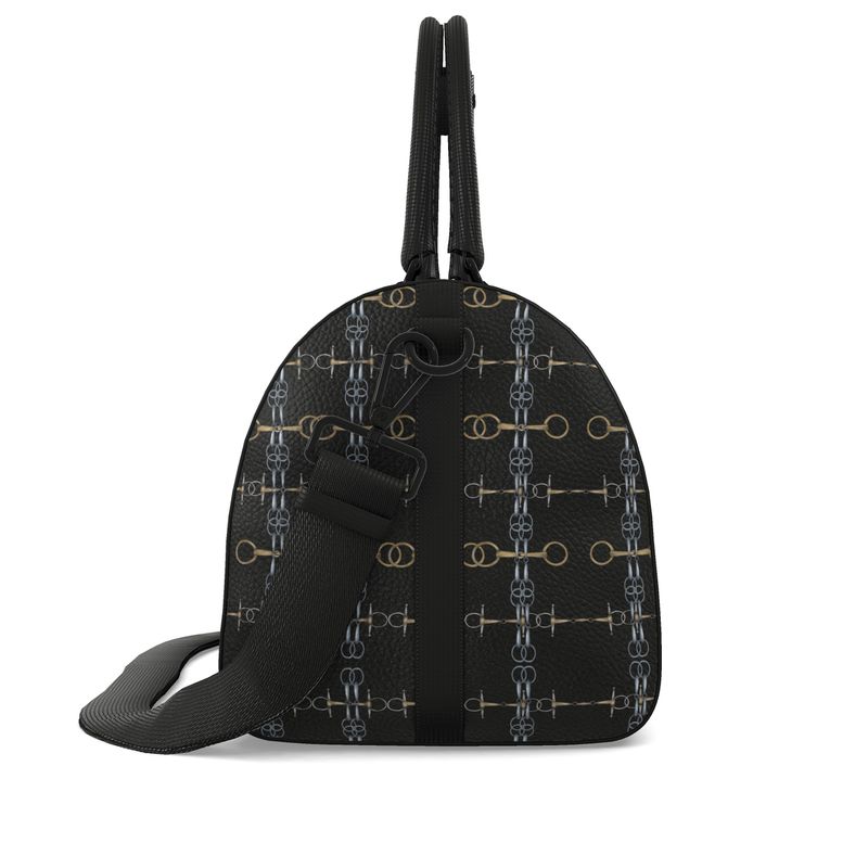 Small Black Rein and Bit Pattern Duffle Bag