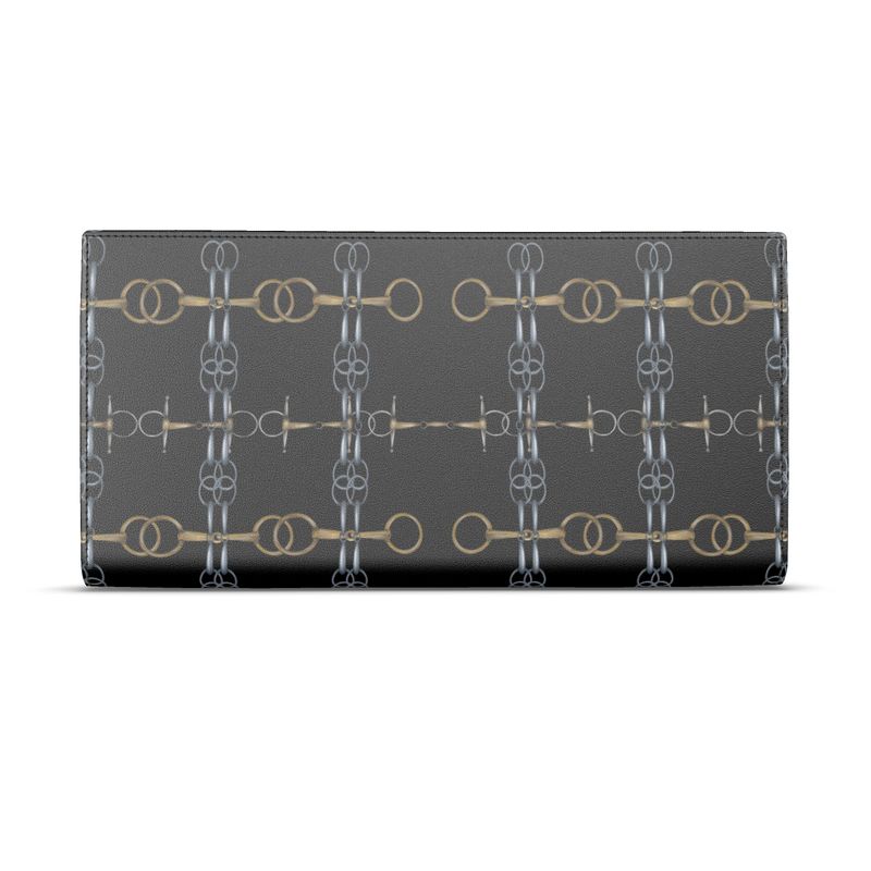 Black Equestrian Bit Motif Leather Wallet