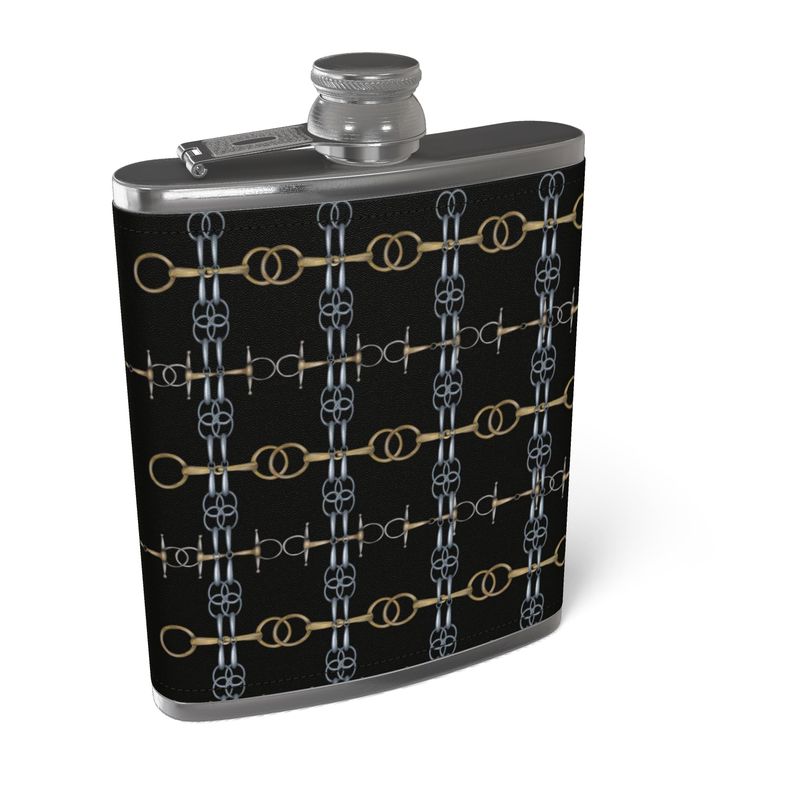 Black Equestrian Bit  Leather Wrapped Flask Main image