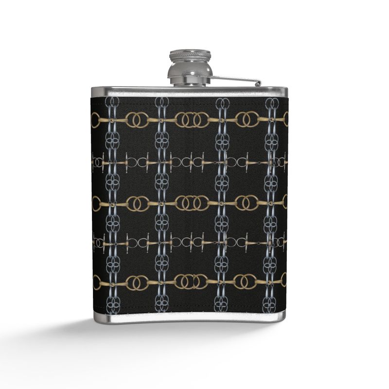 Black Equestrian Bit  Leather Wrapped Flask