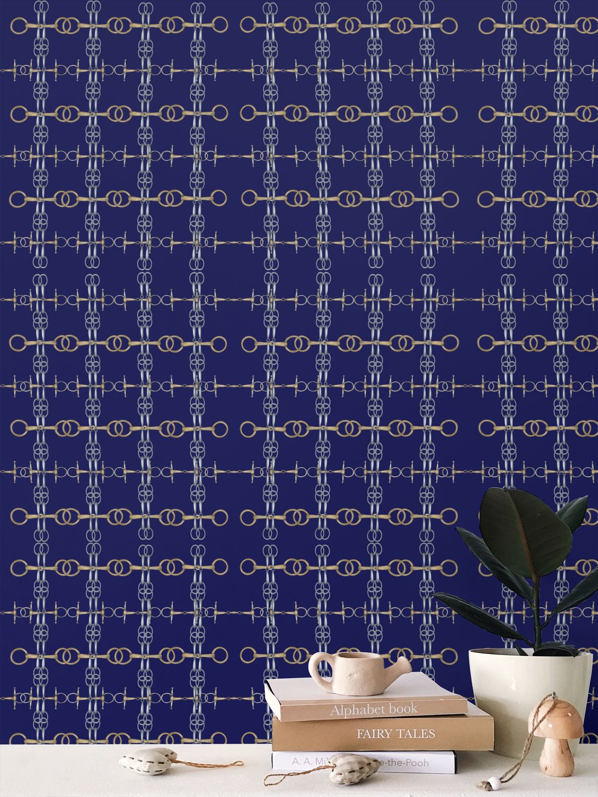 Navy Blue Gold and Silver Bit Wallpaper