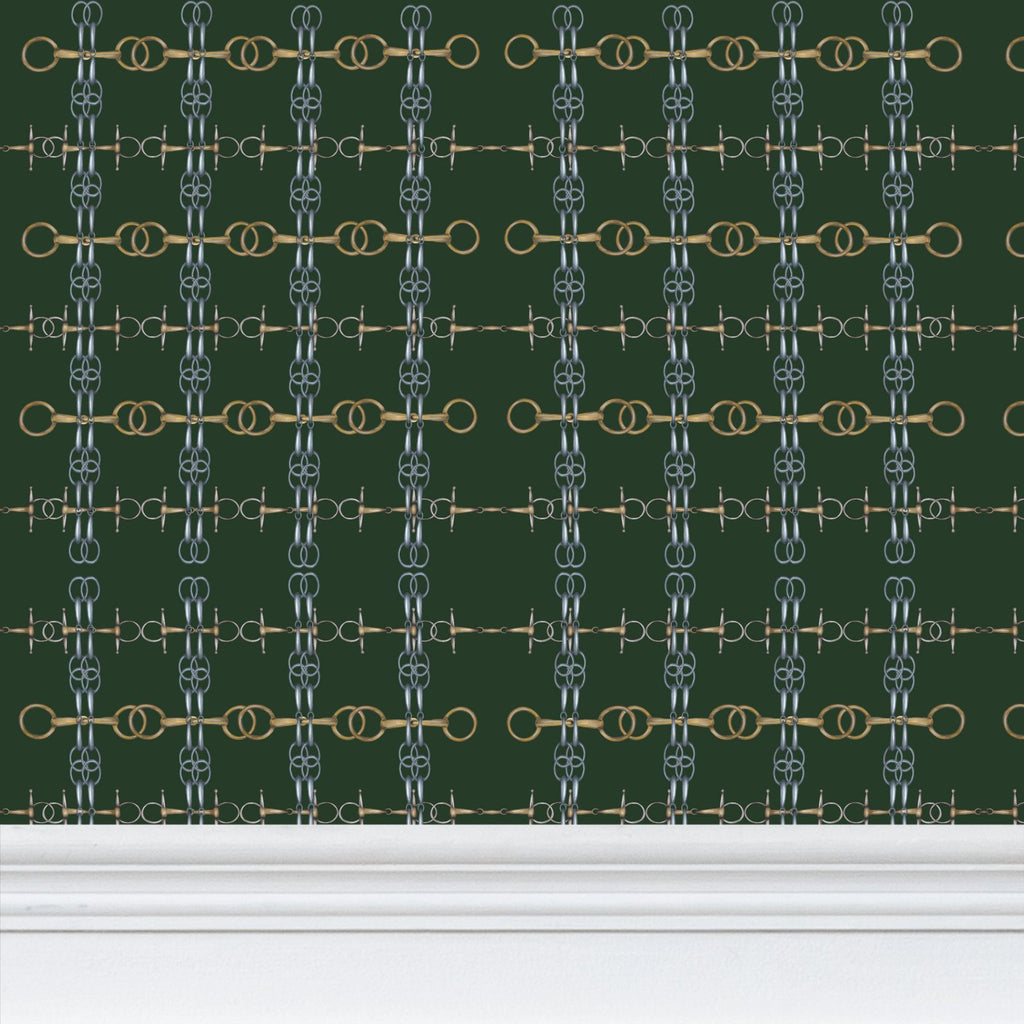 Hunter Green Gold and Silver Bit Wallpaper
