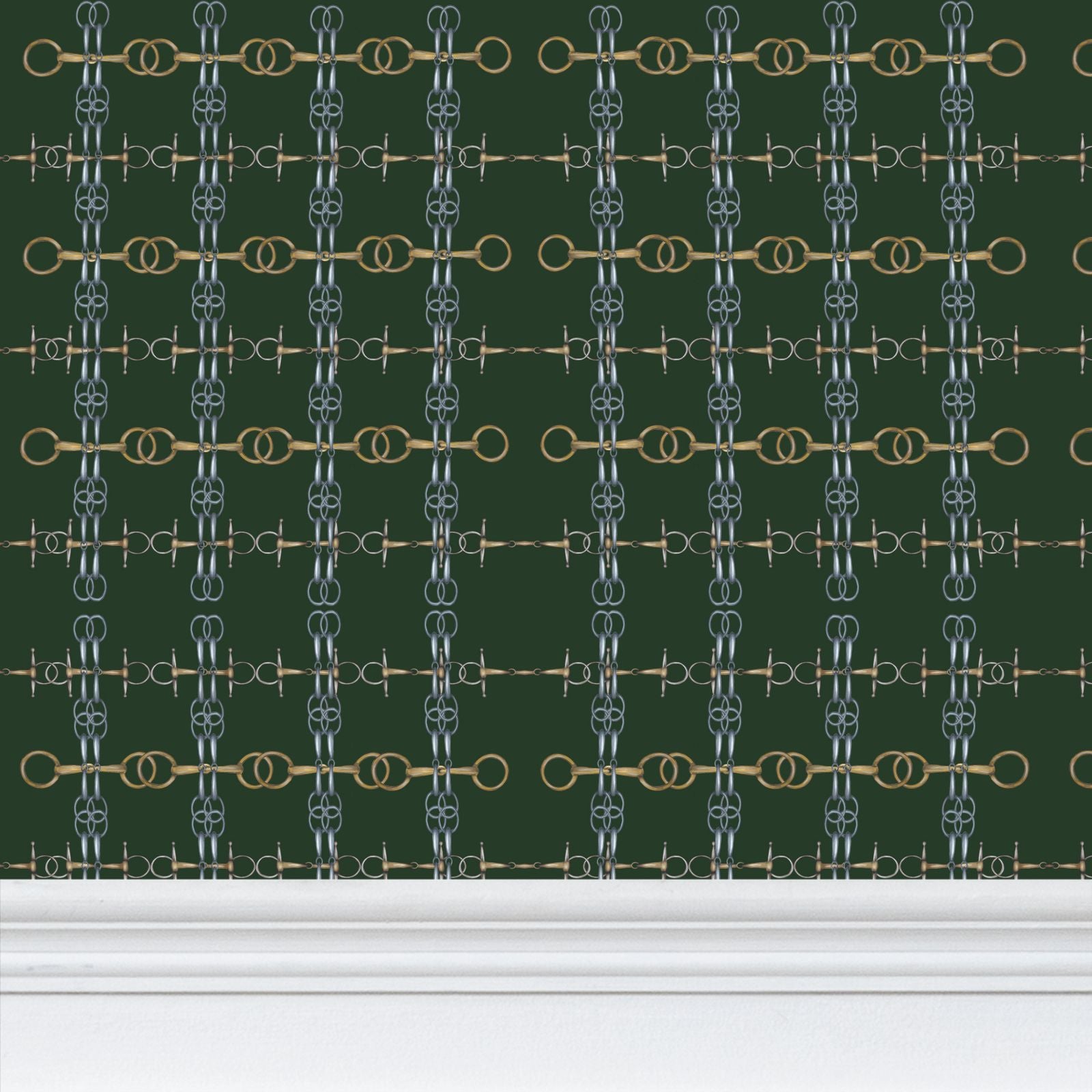 Hunter Green Gold and Silver Bit Wallpaper
