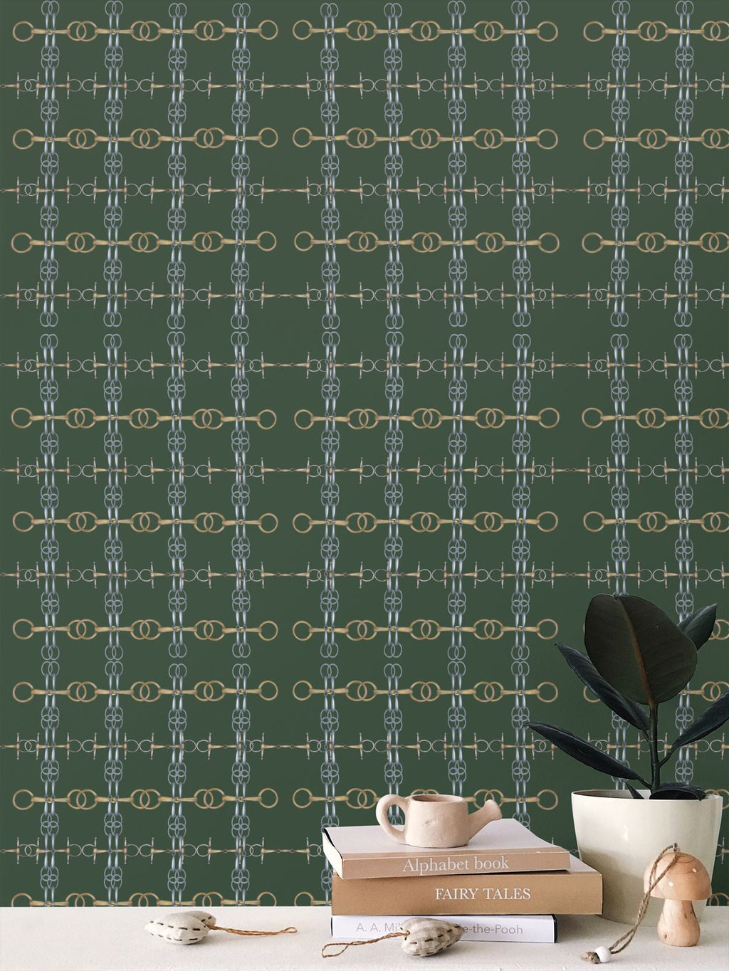Hunter Green Gold and Silver Bit Wallpaper
