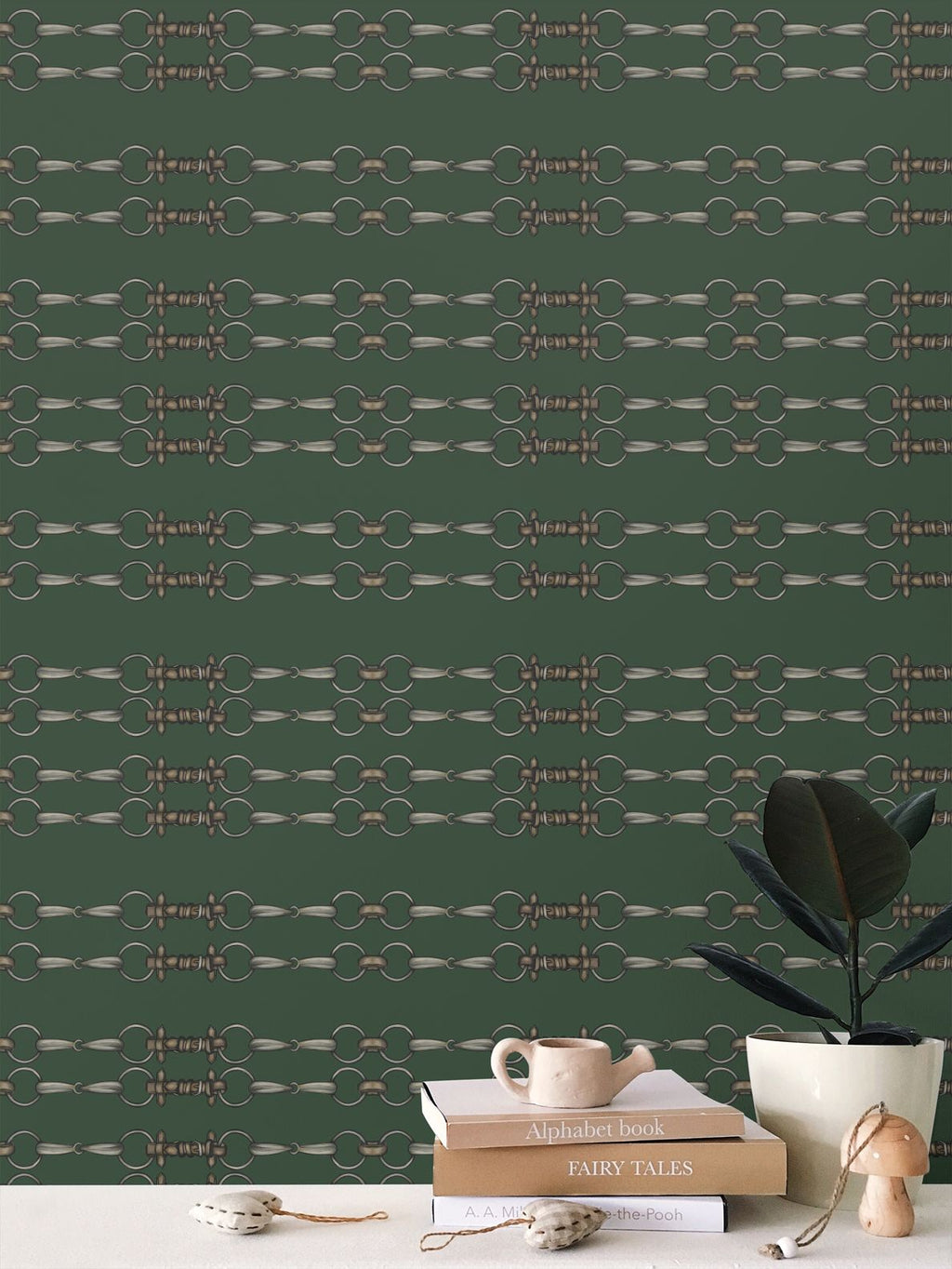 Hunter Green Simple Brown Bit Pattern Wallpaper