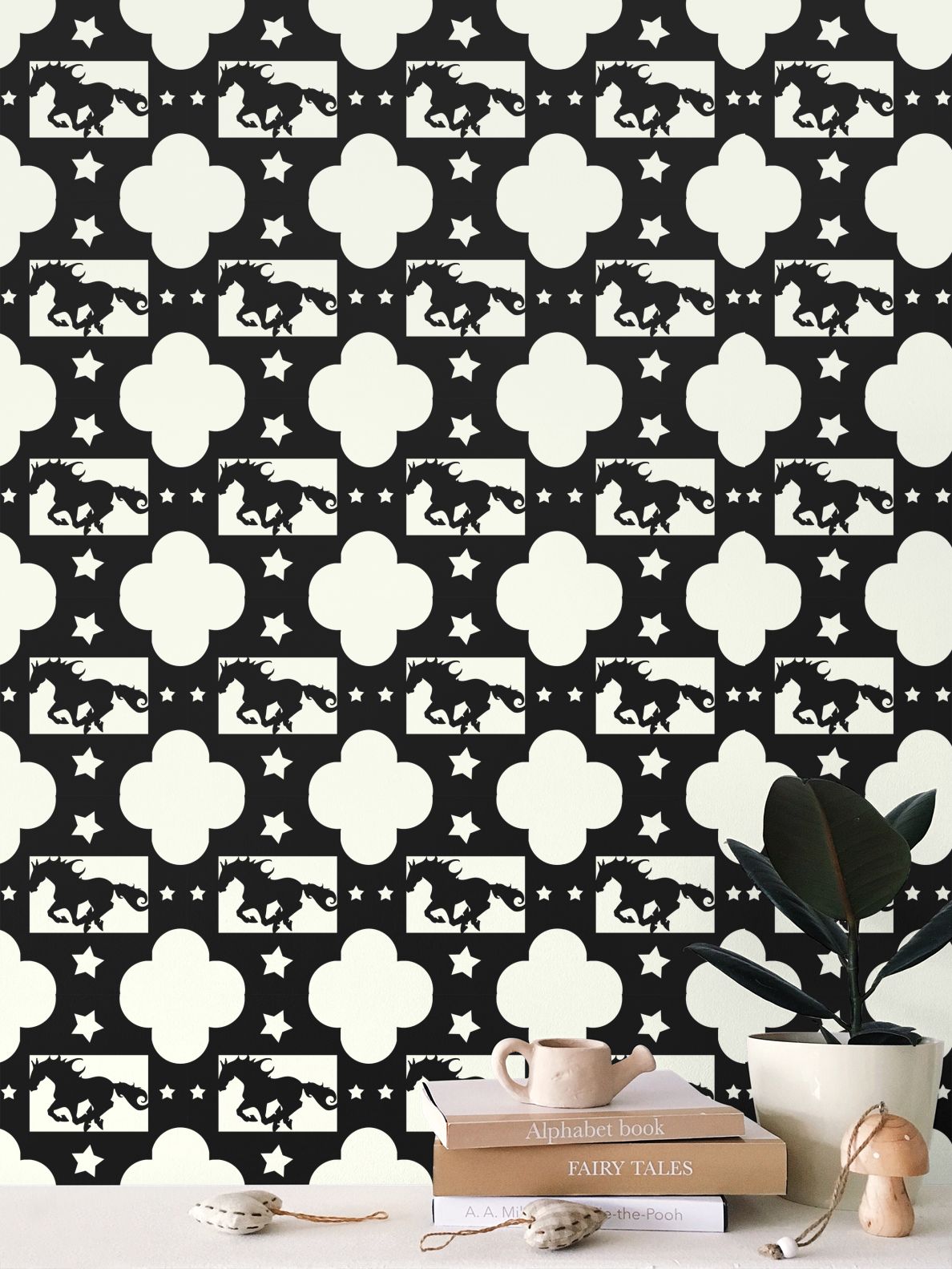 Ivory Running Horse Western Wallpaper