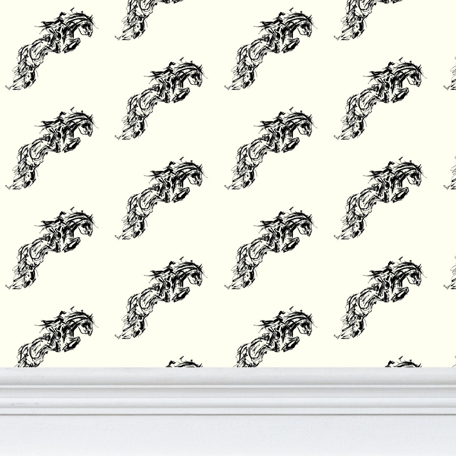 Ivory Jumping Horse Motif Wallpaper Main image