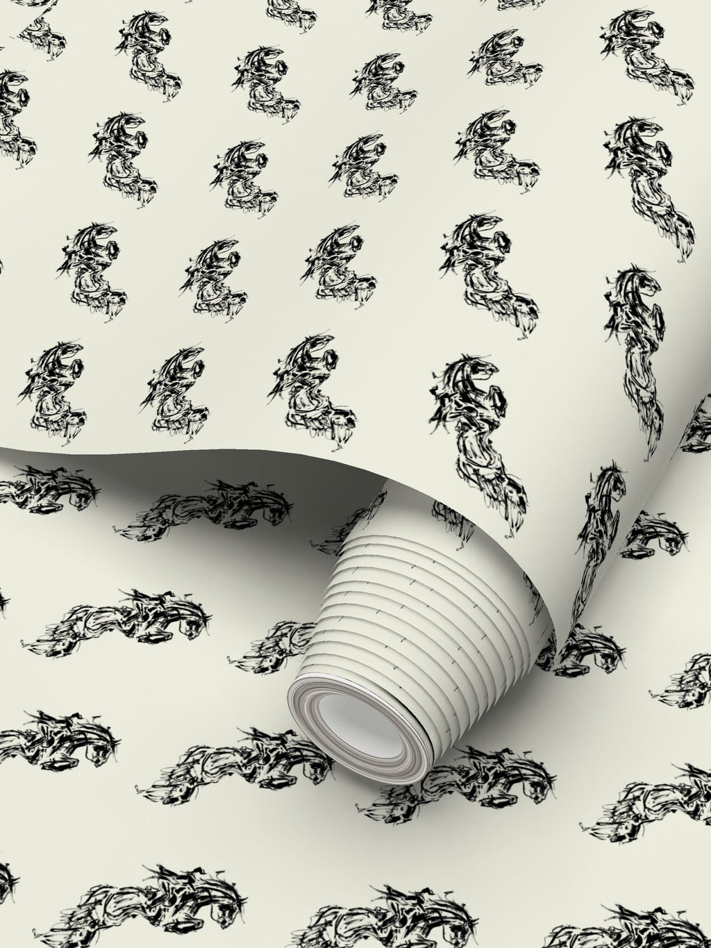 Ivory Jumping Horse Motif Wallpaper