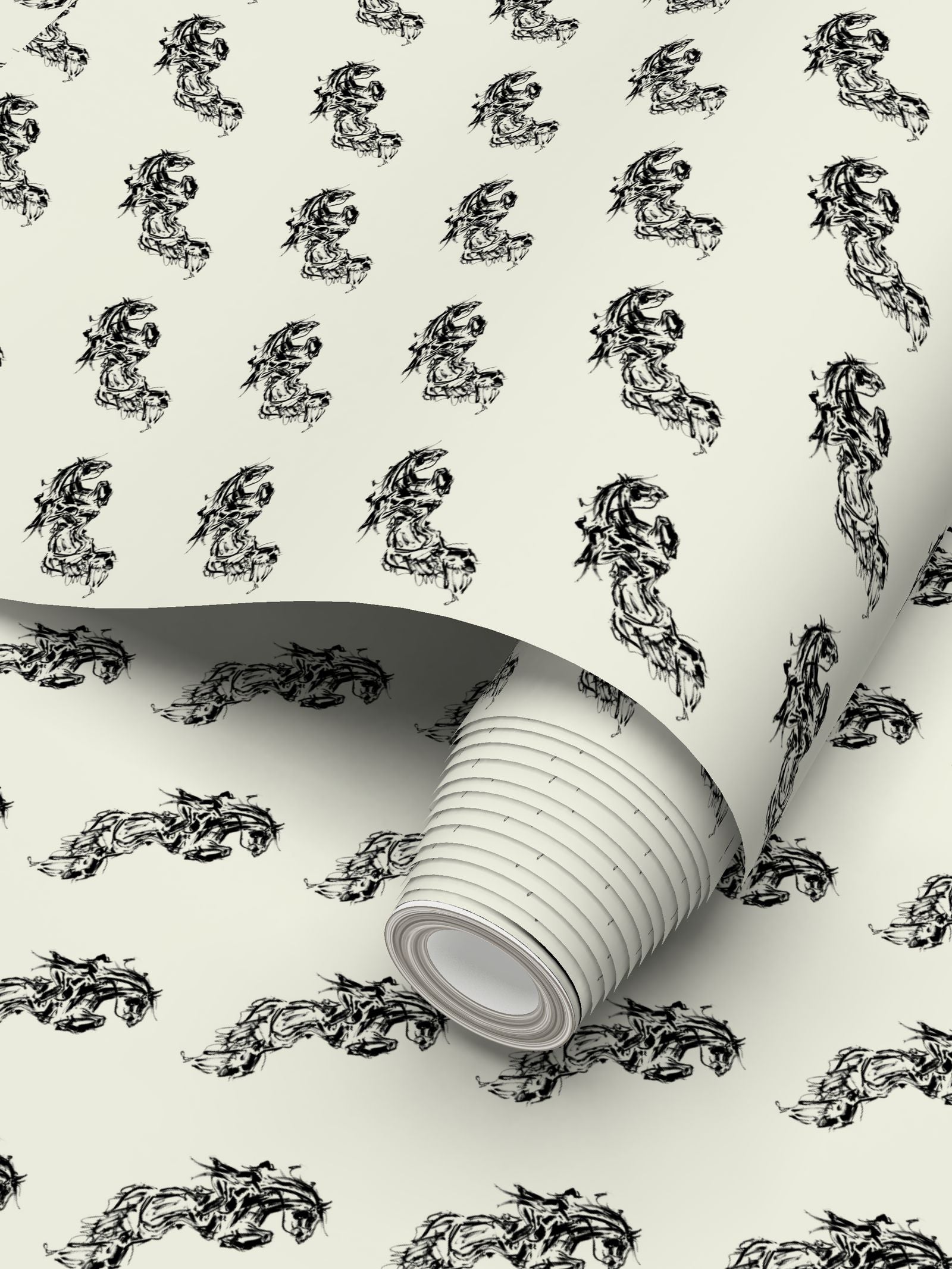 Ivory Jumping Horse Motif Wallpaper