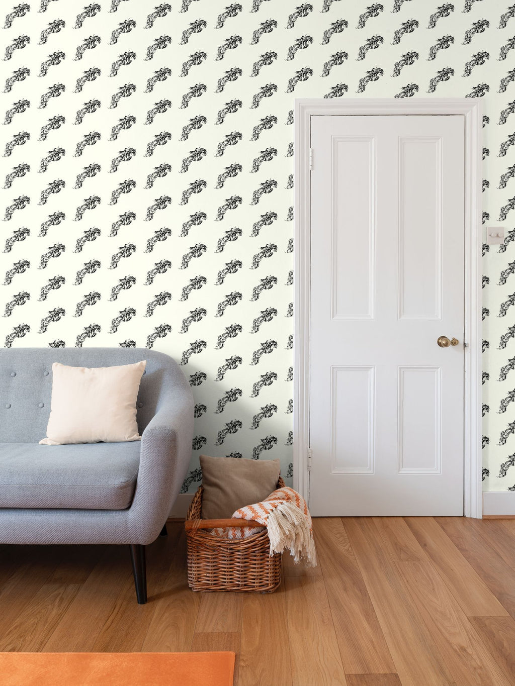 Ivory Jumping Horse Motif Wallpaper