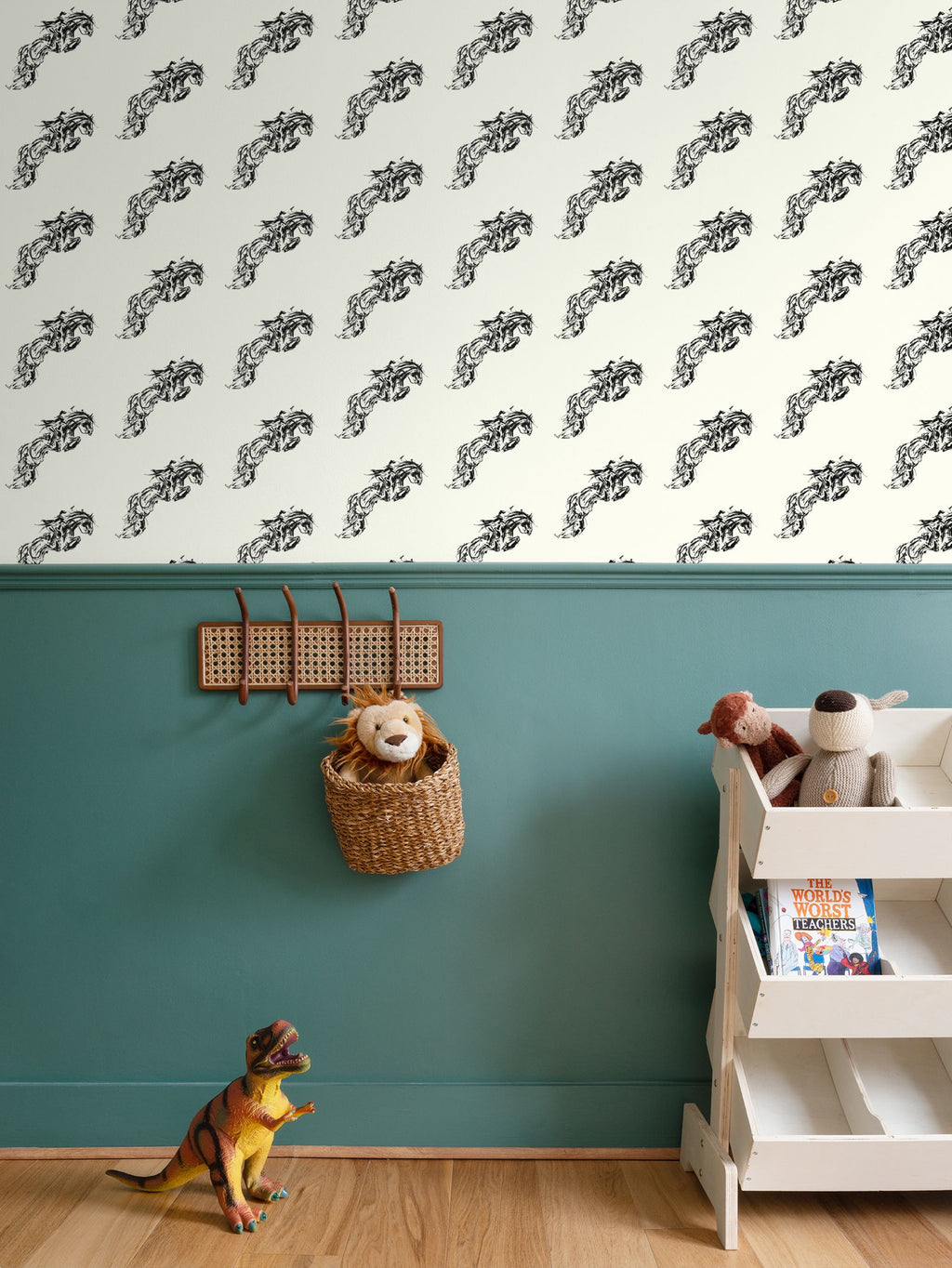 Ivory Jumping Horse Motif Wallpaper
