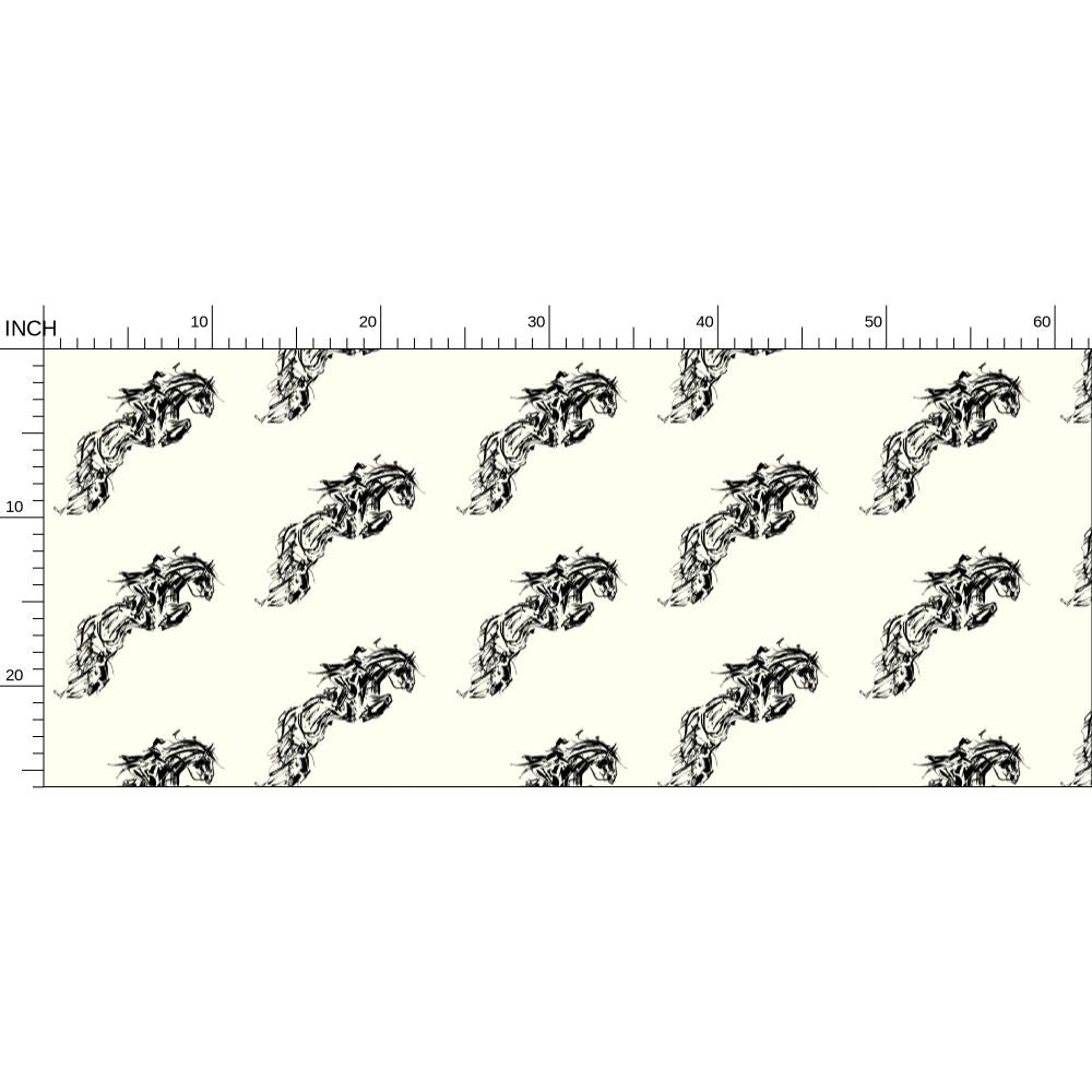 Ivory Jumping Horse Motif Fabric Main image