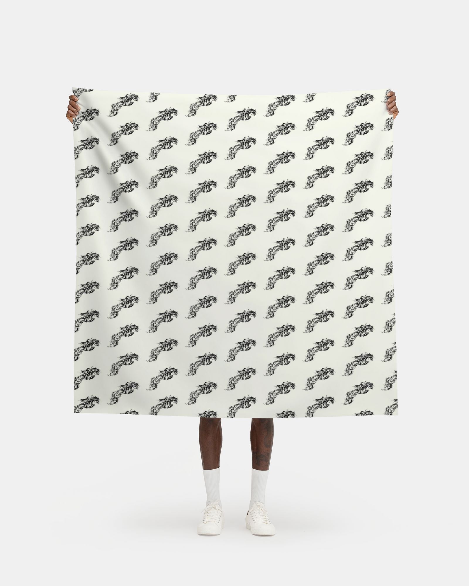 Ivory Jumping Horse Motif Fabric