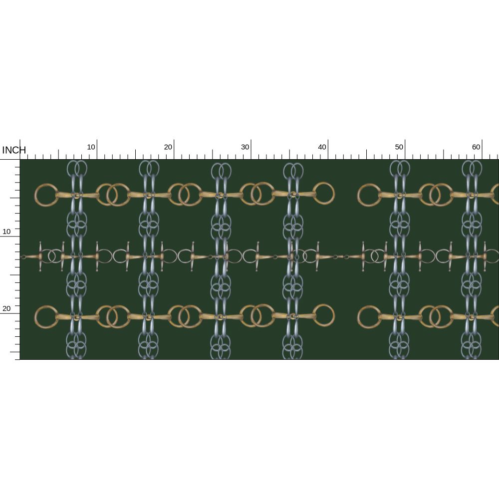 Hunter Green Gold Bit Pattern Fabric