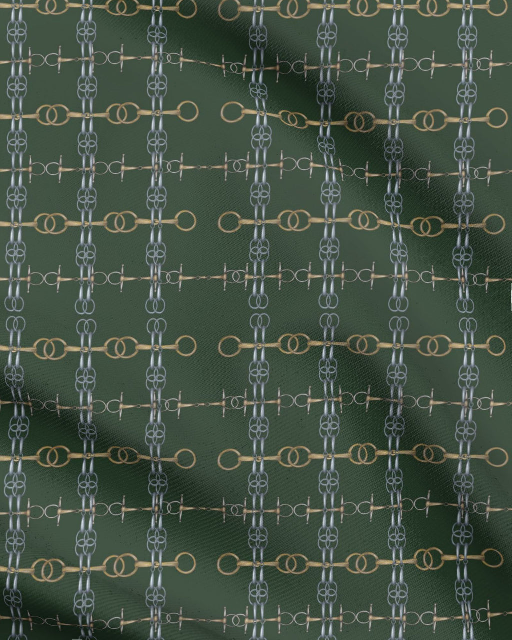 Hunter Green Gold Bit Pattern Fabric