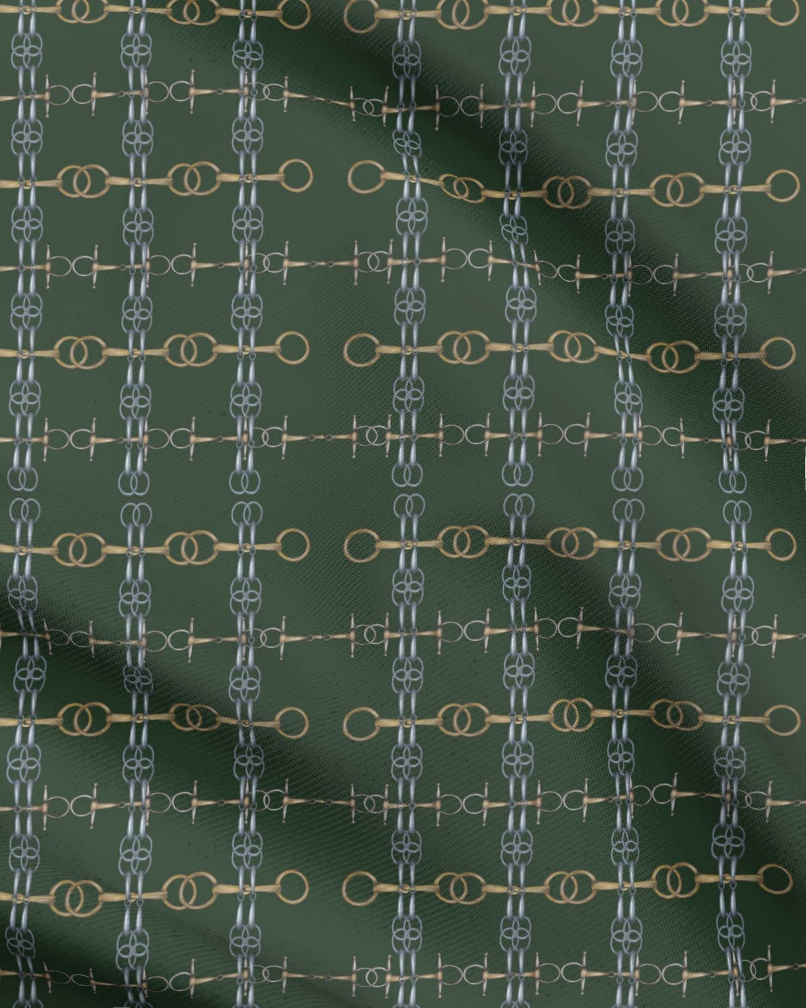 Hunter Green Gold Bit Pattern Fabric
