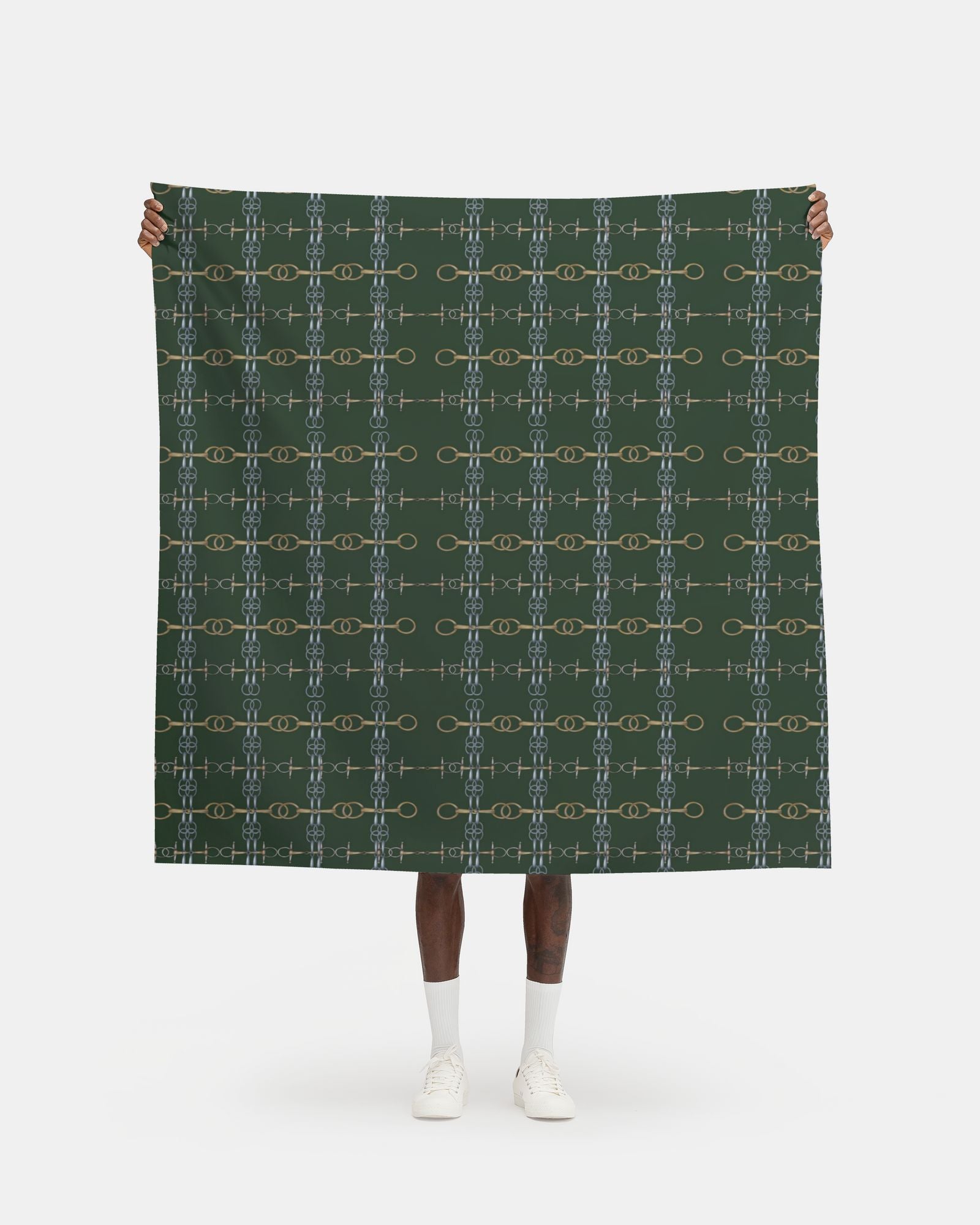 Hunter Green Gold Bit Pattern Fabric