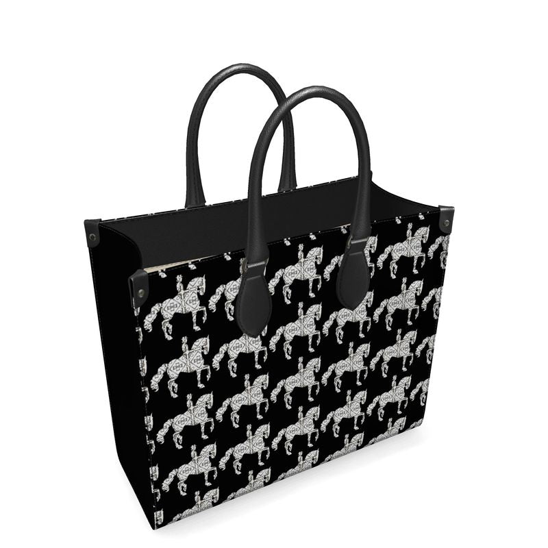 Black and White Dressage Leather Shopper Bag