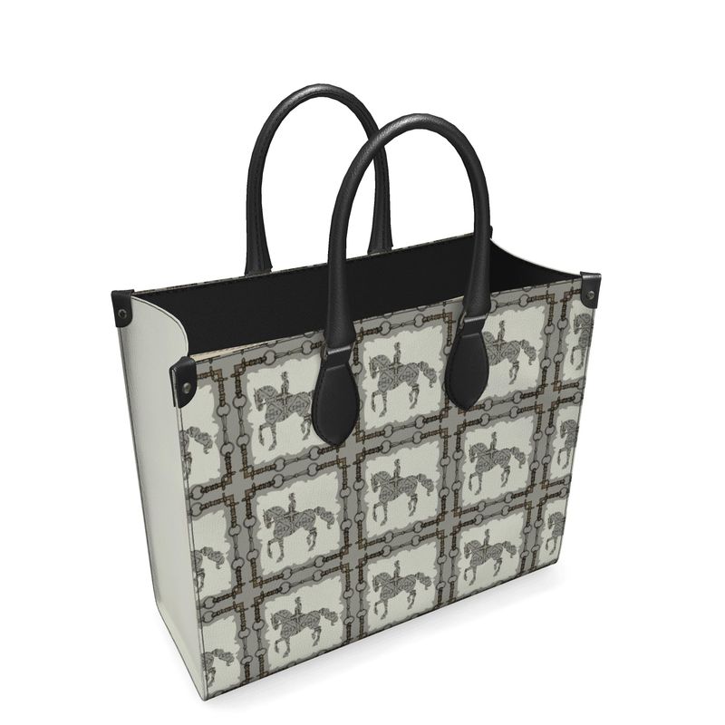 Ivory and Gray Leather Shopper Bag Main image